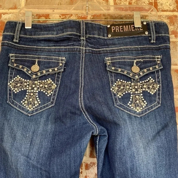 Premiere Distressed Bling Cross Pocket Jeans - Picture 7 of 12